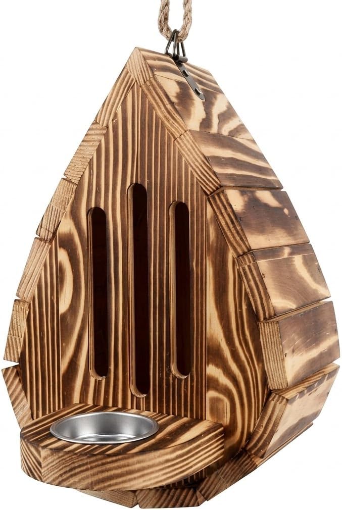 Torched Wood Butterfly House with Feeder, Hanging Insect Habitat for Garden Outdoor, 2-in-1 Backyard Pollinator