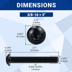 3/8-16 x 3 Stainless Button Socket Cap Head Screws 10 Pcs, 18-8 (304) Stainless Steel, Allen Hex Drive Button Head, Full Thread, Black Oxide Coated, Fayeploo (with Hex Wrench)
