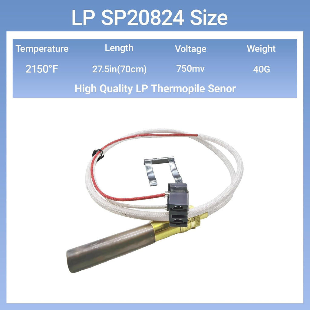 LP Natural Gas Thermopile Sensor Assembly Kit for Water Heater, High 750mV+ Output, Compatible with Rheem Ruud Richmond Pilot Burners SP20824 SP21058 SP20800 SP20739 SP21096