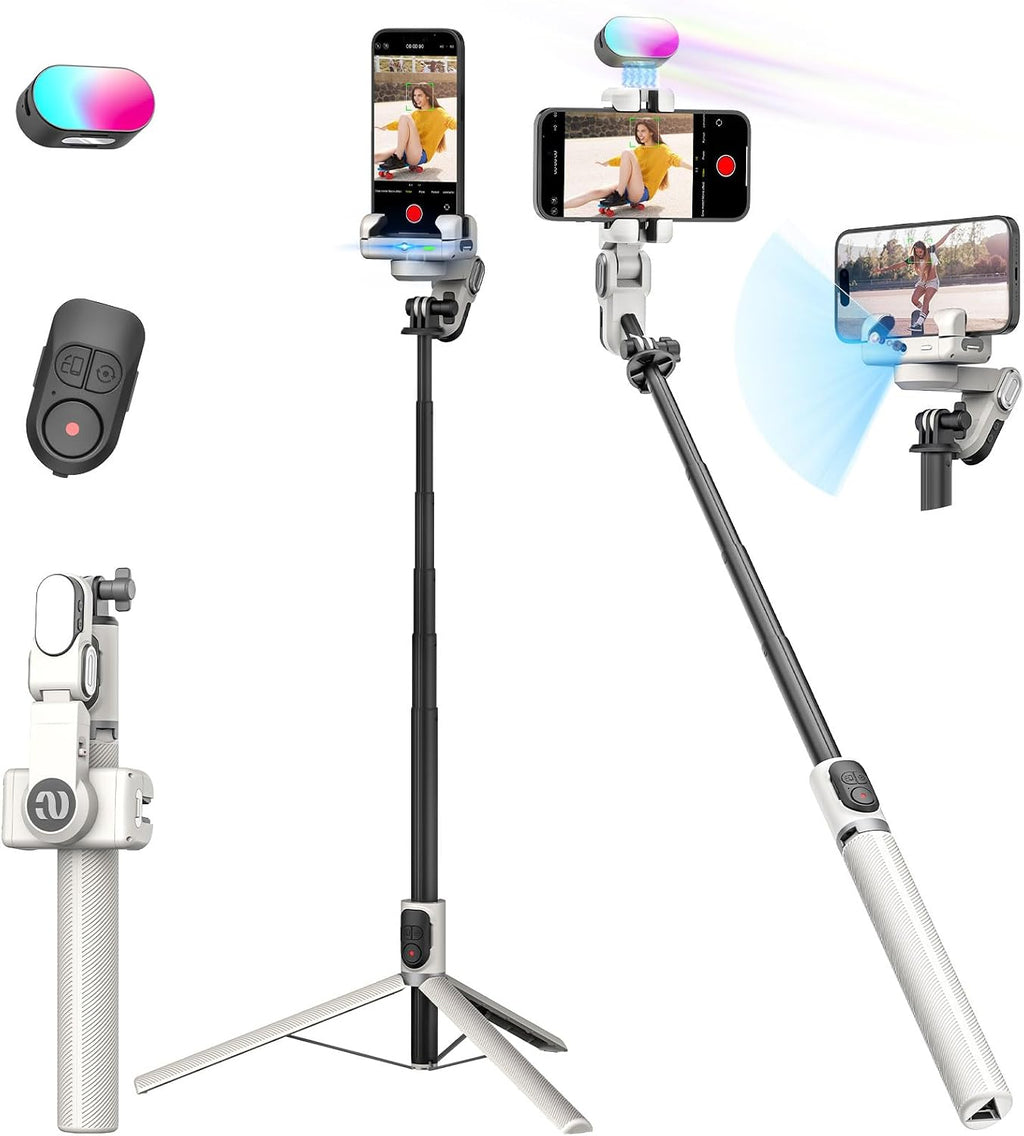 M2PRO White Smartphone Gimbal Stabilizer, 4-in-1 Phone Stabilizer | No App Required Face Tracking, 108cm Extension