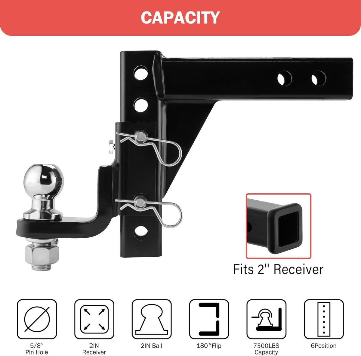 Adjustable Hitch Ball Mount with 2" Ball for 2-Inch Receiver