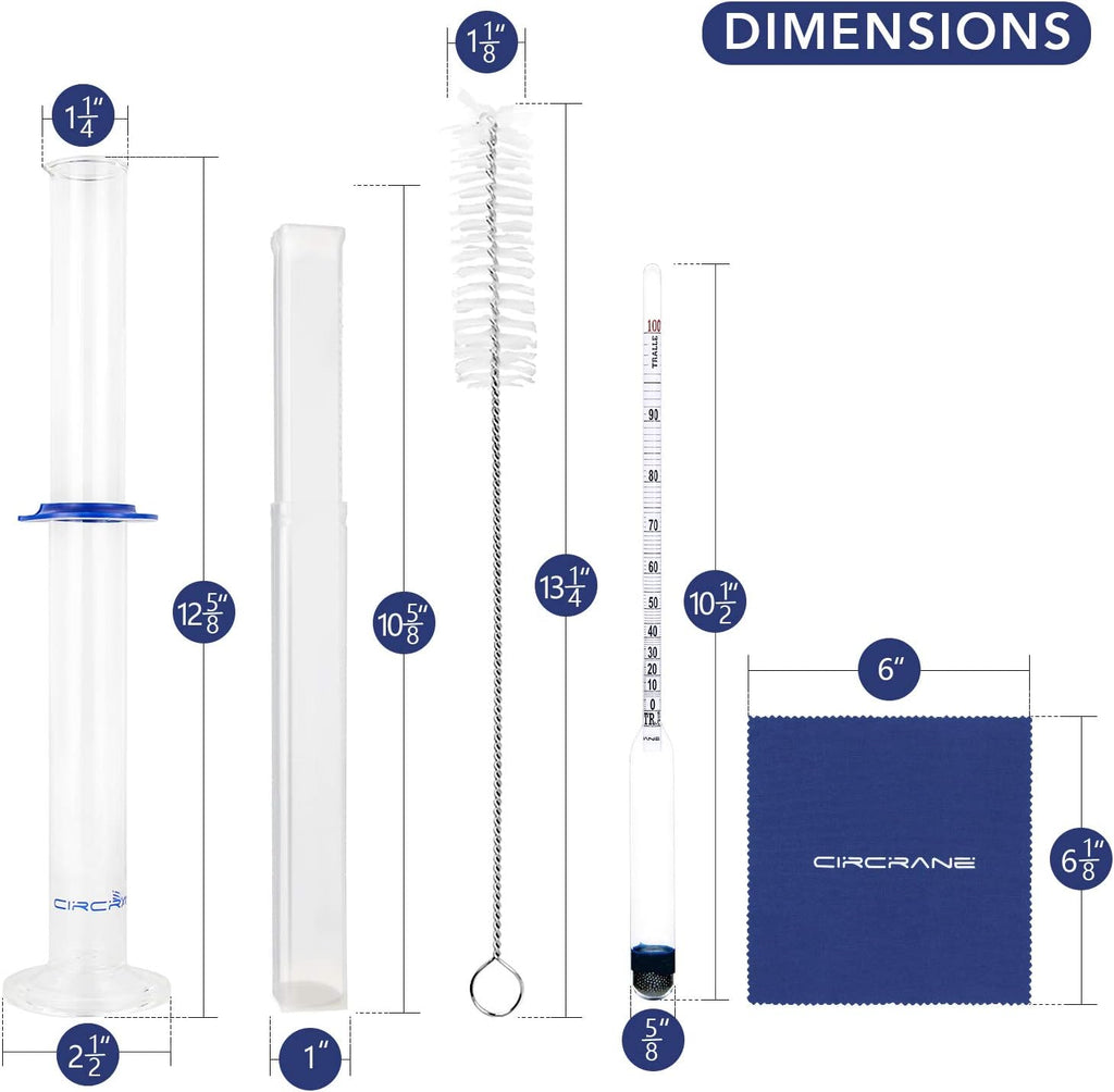 0-200 Proof & Tralle Alcohol Hydrometer with Glass Test Jar Kit, Accurate Tester & Glass Cylinder for Liquor