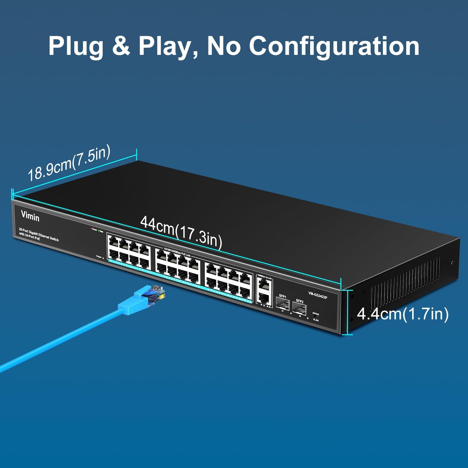 28 Port Gigabit PoE Switch with 2 Uplink Gigabit & 2 SFP Ports, 24-Port Ethernet PoE Switch Unmanaged w/ 320W High