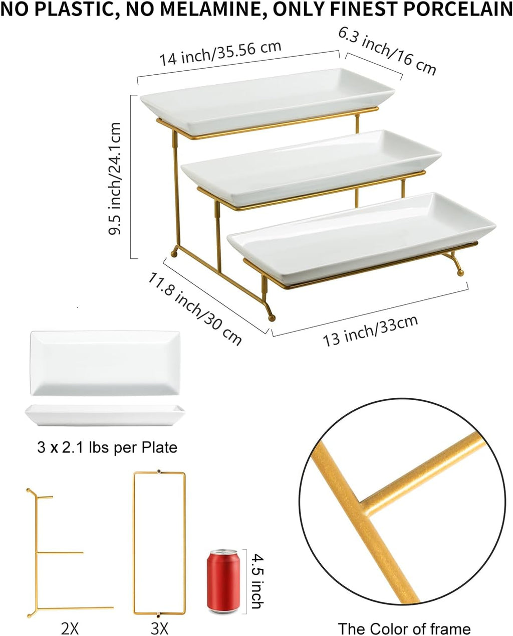 Large 3 Tier Serving Stand Porcelain Tiered Serving Trays for Party