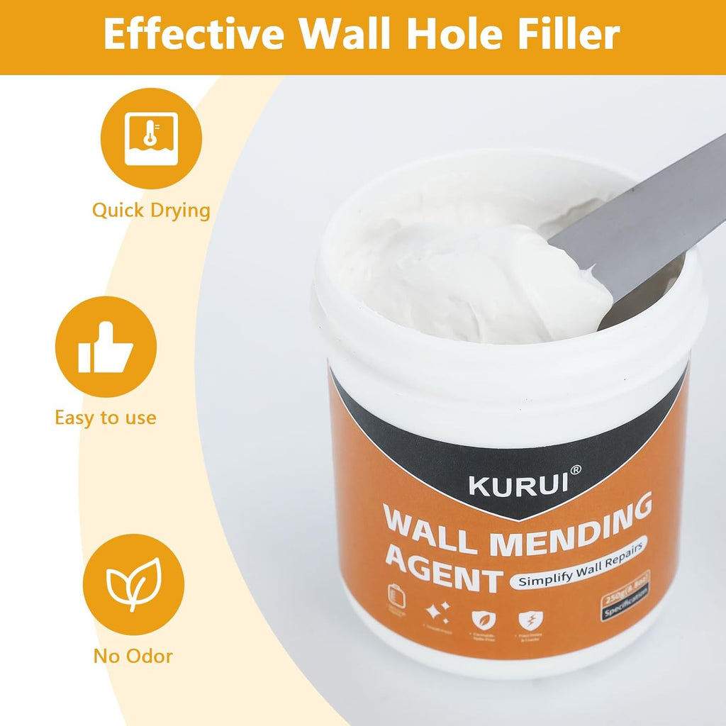 Drywall Repair Kit, 8.8oz Spackle Wall Repair Paste with Scraper, 6 Sandpaper Sheets & Self Adhesive Dry Wall Patch