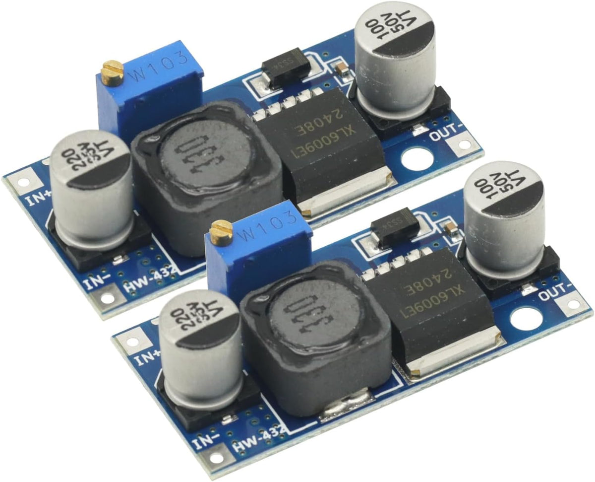 2Pcs 4A XL6009 Boost Converter Step Up Adjustable 15W DC 3-32V to 5-35V DC-DC Power Supply Module