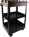 Premium Rolling Detailing Cart (22.05"D x 23.62"W x 31.5"H) - 3 Tier Rolling Utility Tool Cart (Black) -Easy Assembly