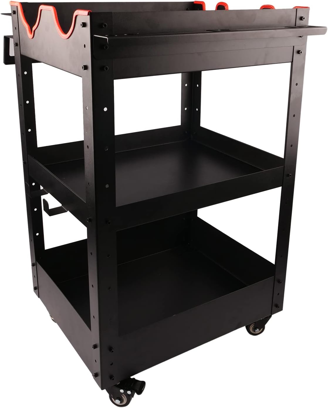 Premium Rolling Detailing Cart (22.05"D x 23.62"W x 31.5"H) - 3 Tier Rolling Utility Tool Cart (Black) -Easy Assembly