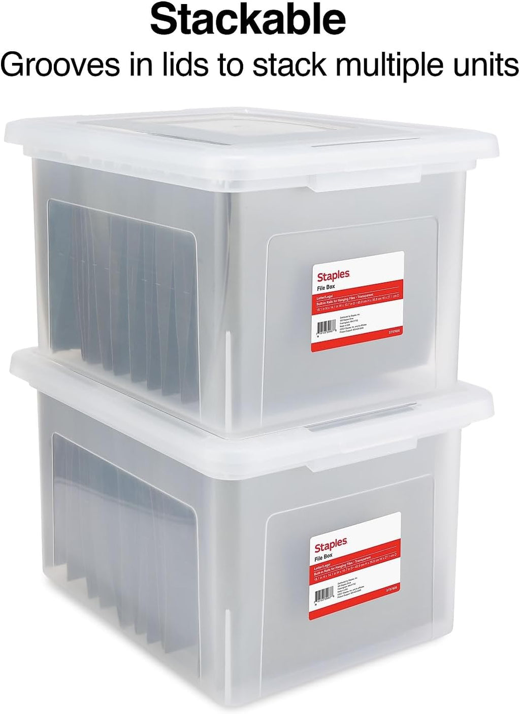 Hanging File Folder Box, Storage Bin Organizer, Snap Lid, Letter & Legal Size Documents, Clear