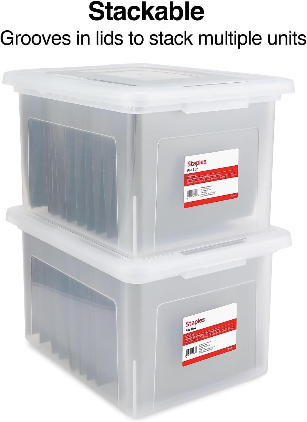 Hanging File Folder Box, Storage Bin Organizer, Snap Lid, Letter & Legal Size Documents, Clear