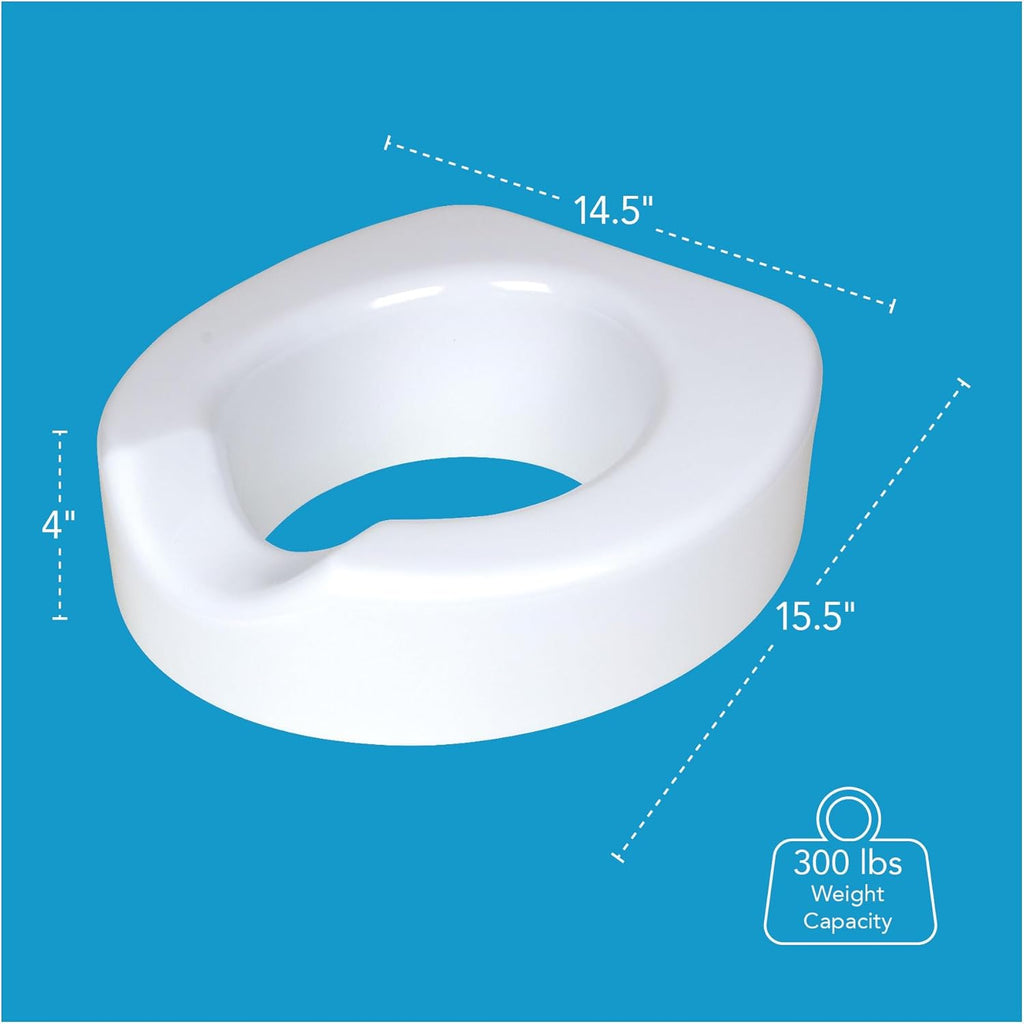 Toilet Seat Riser with Quick-Lock, Raised Plastic Toilet Seat Adds 4” of Height - Fits Most Standard Round &
