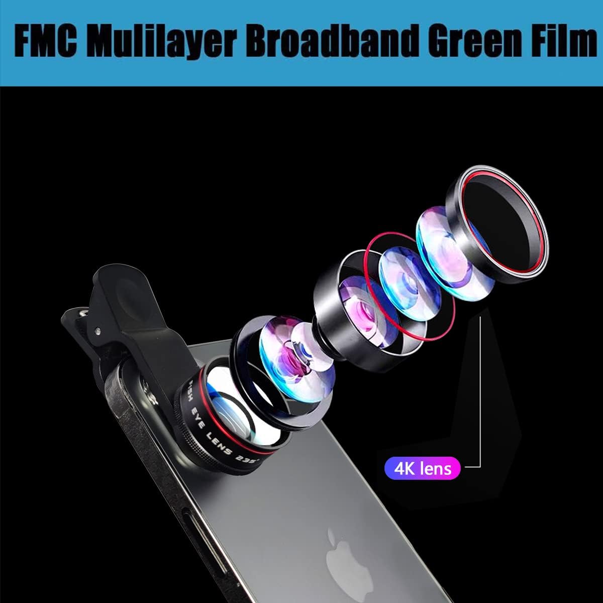 Phone Camera Lens, Clip on Cell HD Phone Fisheye Lens kit, 235° Fisheye Lens ，for Most iPhone Android Samsung Phones