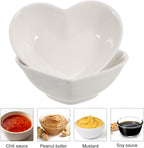 White Heart-shaped Ceramic Side Dipping Bowl, 5" Porcelain Dish Bowl Set of 6, Mini Appetizer Plates Seasoning Dishes
