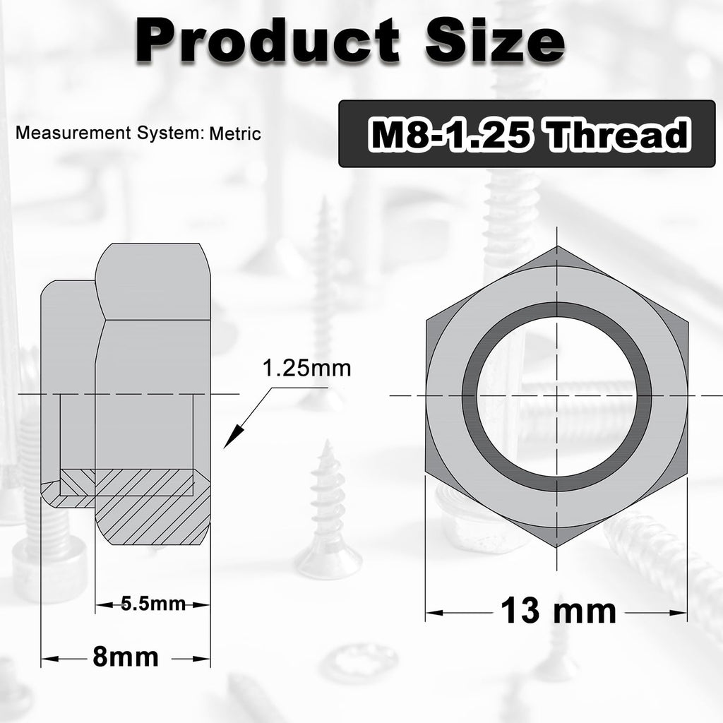 M8 Lock Nut Nylon Inserted Locknuts for Patio Furniture M8 Bolts