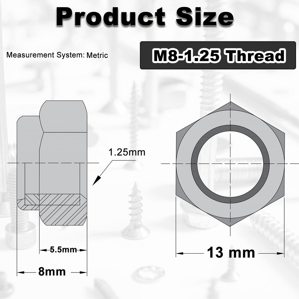 M8 Lock Nut Nylon Inserted Locknuts for Patio Furniture M8 Bolts