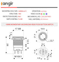 15Amp Latching Push Botton Switch 2PCS,16mm(0.63”) 12V-24V Black Shell AC/DC IP67 Waterproof with Red LED Angel Eye Light On and Off with Wire Socket.