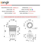 15Amp Latching Push Botton Switch 2PCS,16mm(0.63”) 12V-24V Black Shell AC/DC IP67 Waterproof with Red LED Angel Eye Light On and Off with Wire Socket.