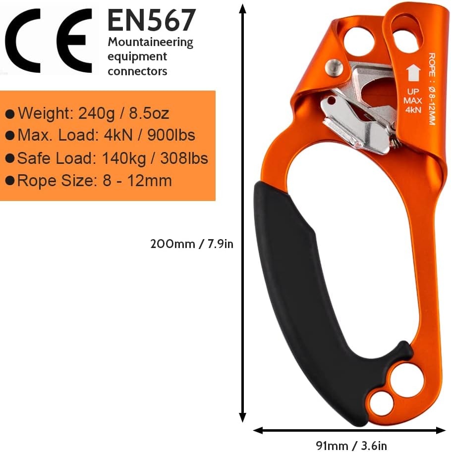 Climbing Hand Ascender for Rock Climbing Arborist (Right and Left) for 8~12 mm Rope