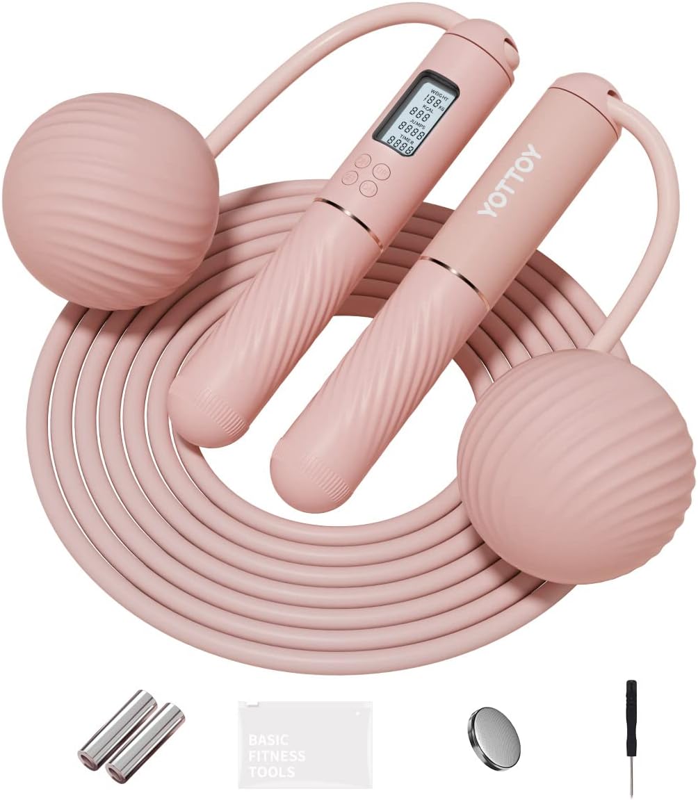 Skipping Ropes for Adults -Cordless Counter Jump Rope with Large Cordless Ball-Weighted Jump Rope for Women with LCD