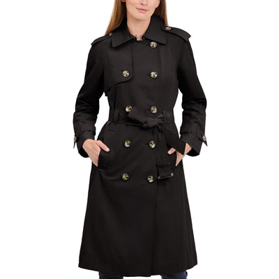 Women's 3/4 Length Double-Breasted Trench Coat with Belt, Black, XL