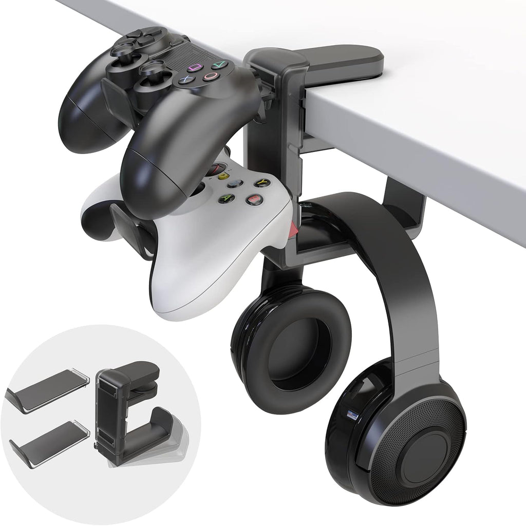 3-in-1 Headset&Controller Holder - EURPMASK Upgraded PC Gaming Headset Stand, Adjustable Clamp-on Headphone