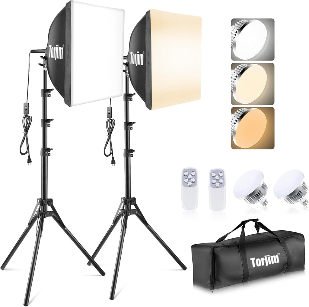 Softbox Photography Lighting Kit | 16" X 16" & 85W LED Studio Lights | Soft Diffusion For Even Light | 3000-7500K