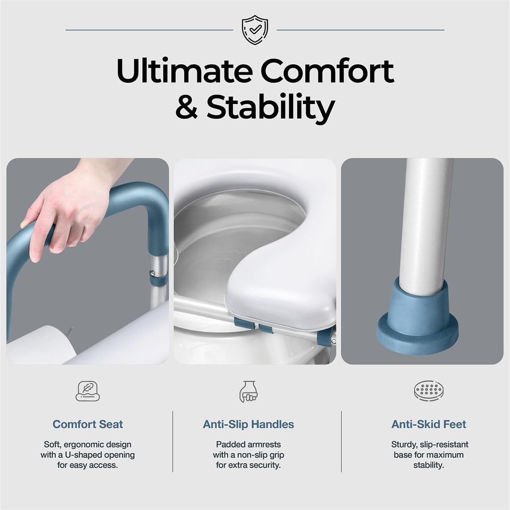 Toilet Seat Riser for Seniors, Adjustable, Gray, Heavy Duty up to 400 lbs