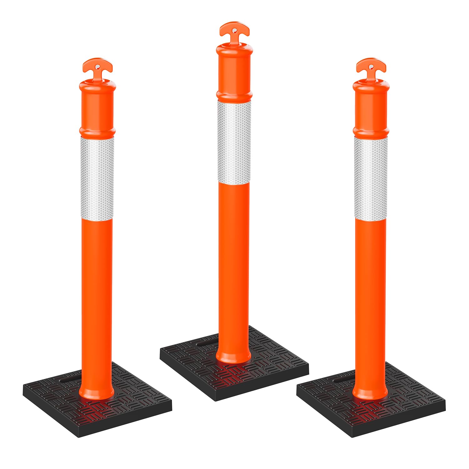 3 Pack 45" Traffic Delineator Posts, Parking Cones, Orange | Detachable Base for Storage; Reflective Strips Aid