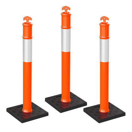 3 Pack 45" Traffic Delineator Posts, Parking Cones, Orange | Detachable Base for Storage; Reflective Strips Aid