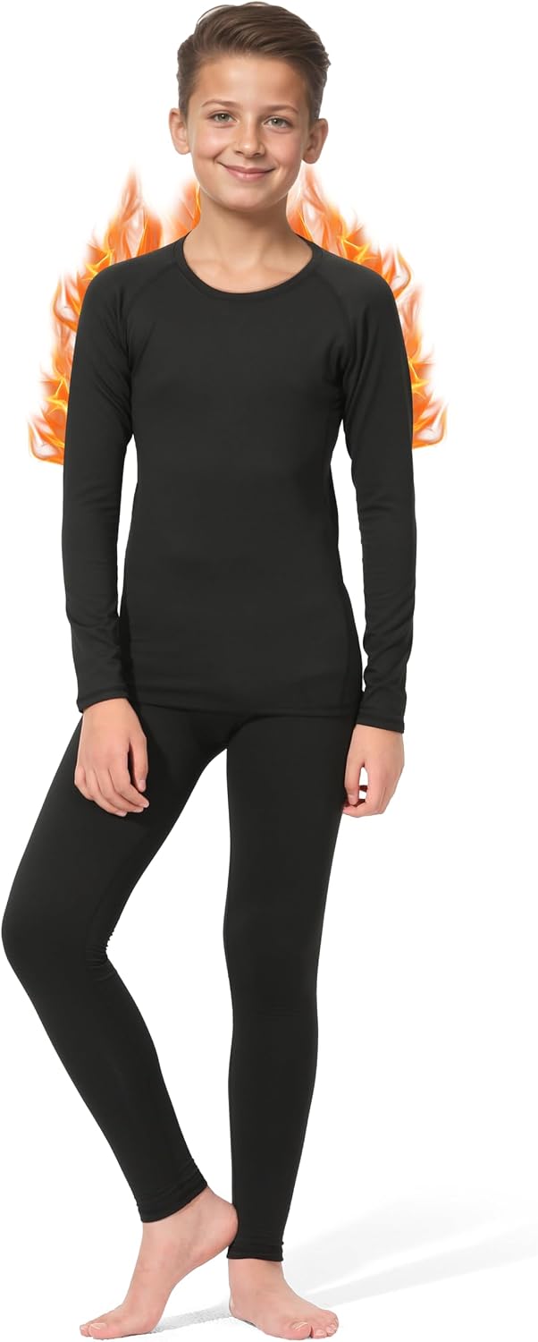 Boys Thermal Underwear Set Fleece Lined Compression Long Johns | Ultra-soft Warmth, High Elasticity, Quick-dry