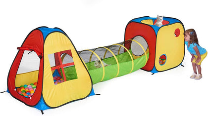 3 in 1 Pop Up Play Tent with Tunnel, Indoor/Outdoor Playhouse | Baby Ball Pit, Tunnel Toys for Toddlers 1-3, Soft