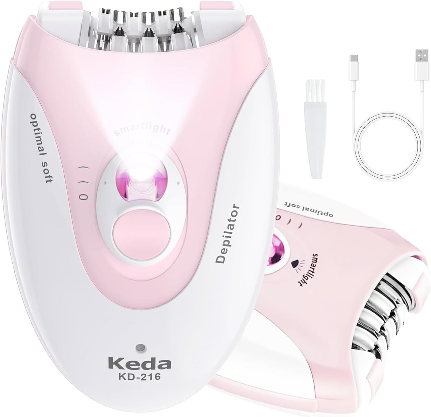 Epilator for Women, 2 Speeds Facial Hair Removal Device with LED Light, 36 Tweezers & Massage Pad, Rechargeable