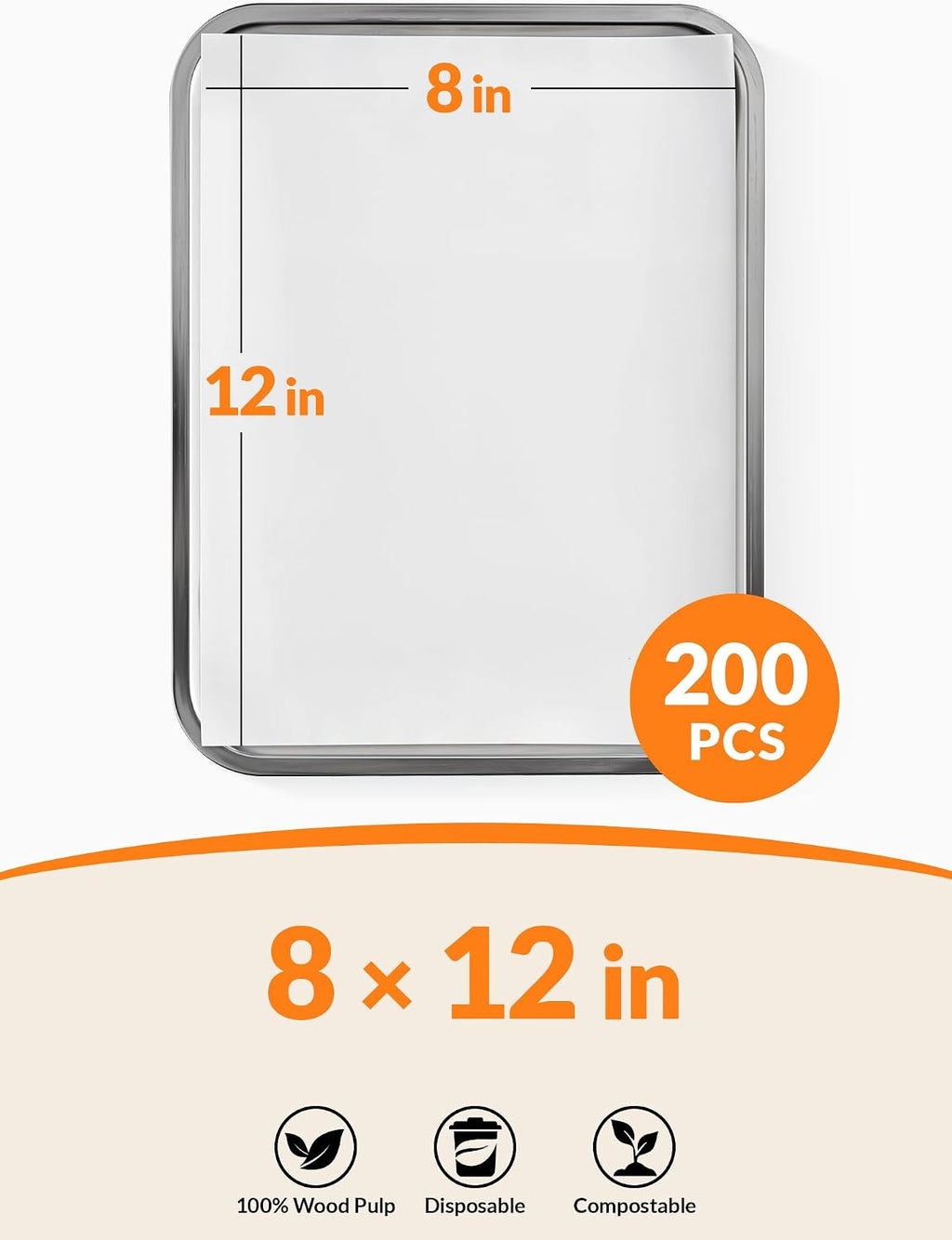 200 Pcs White Parchment Paper Sheets, 8x12 Inches, Non-Stick