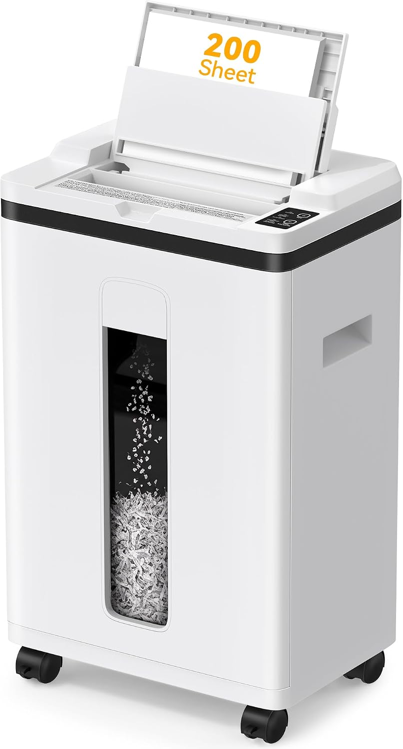 Paper Shredder 200-Sheet Auto Feed, Touchscreen Heavy Duty Shredders, 40 Min Non-Stop, P-5 Ultra Security Shredder