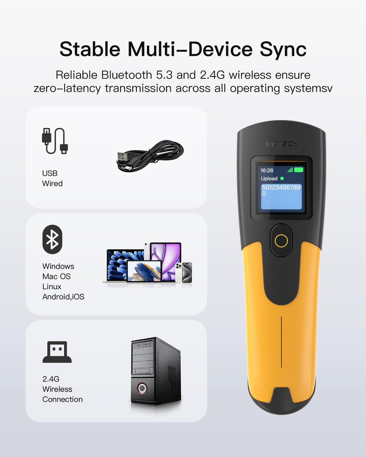 2D Wireless Barcode Scanner with 1.4 inch TFT, 2600mAh, Nano 260D