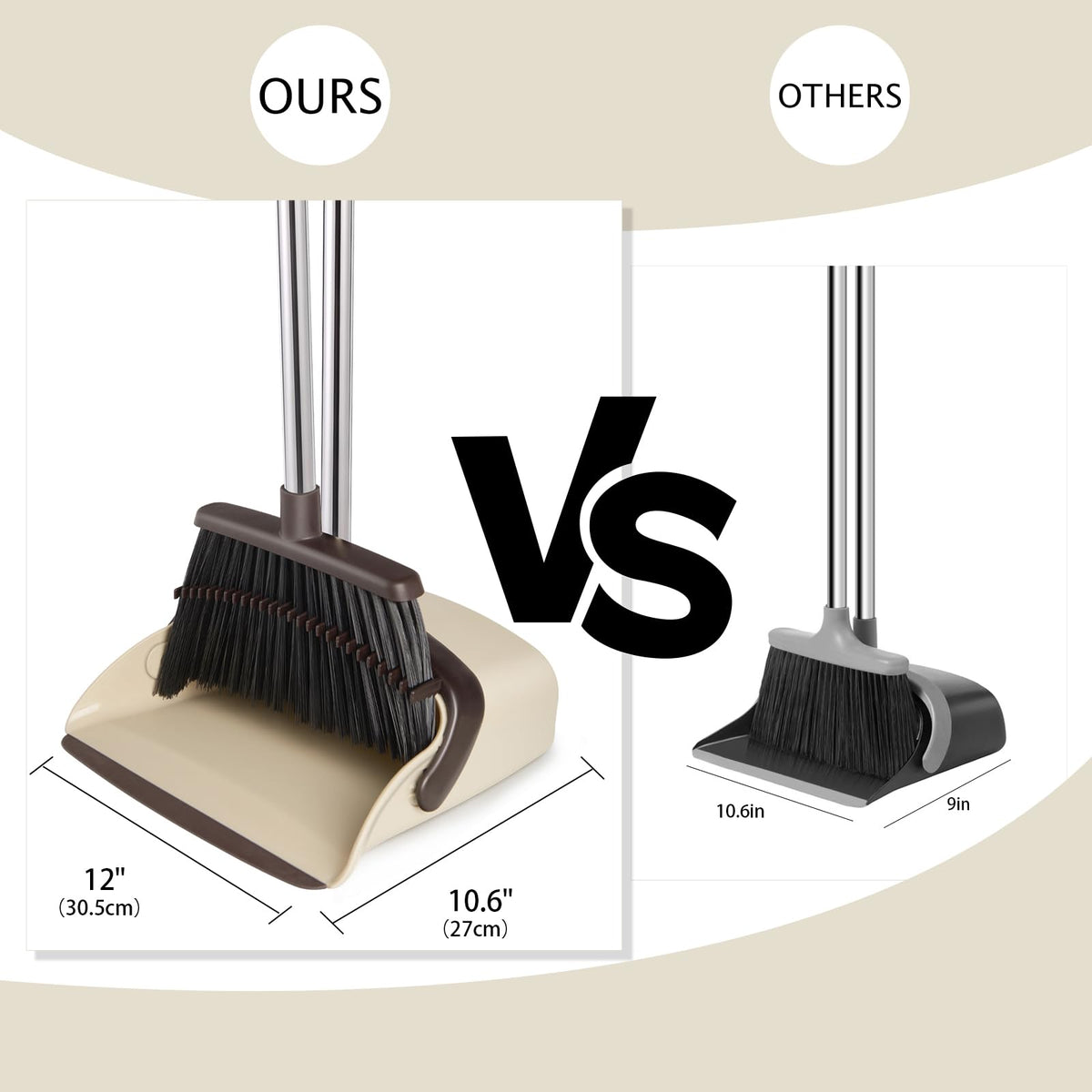 Broom and Dustpan Combo Set,55" Long Handle,Beige