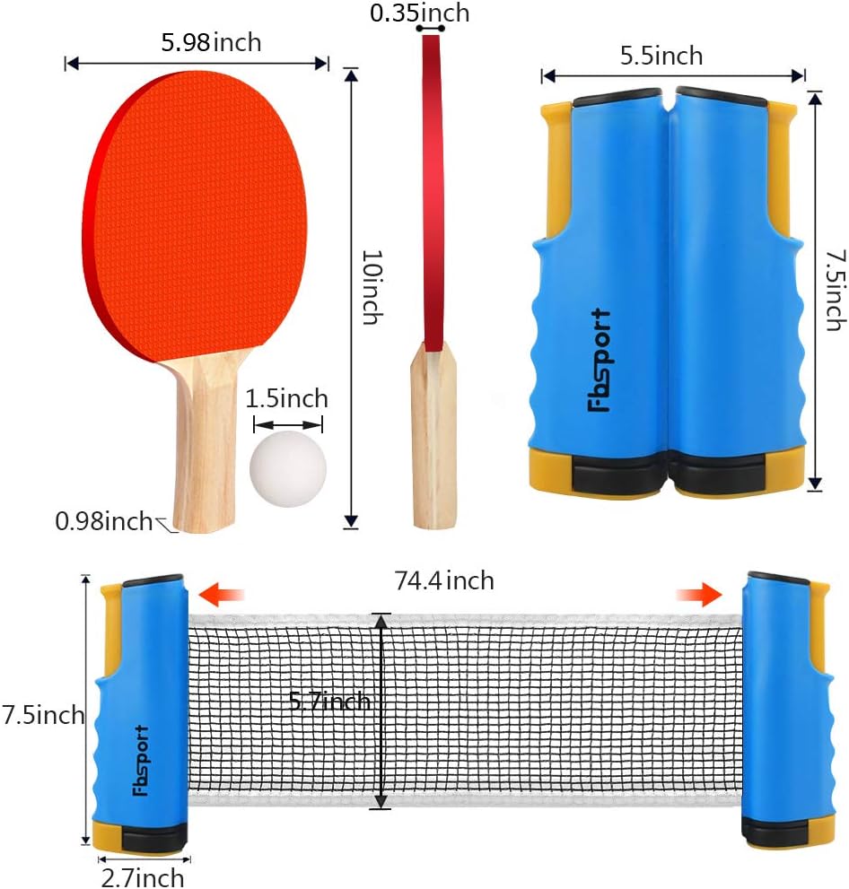 Ping Pong Paddle Set, Portable Table Tennis Set with Retractable Net,Rackets,Balls and Carry Bag for Indoor/Outdoor