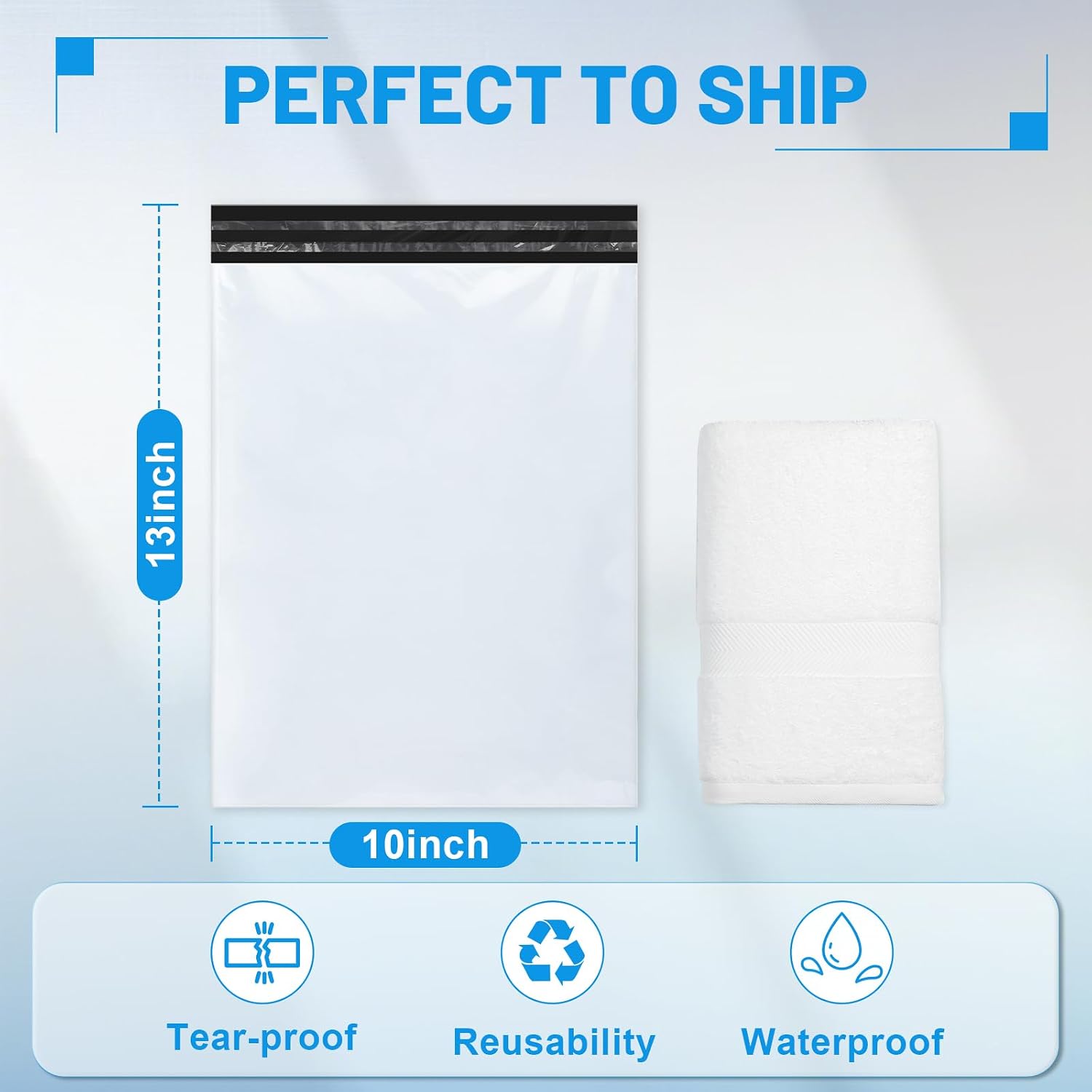 Poly Mailers 10x13 Inch 50 Pcs, Large Shipping Bags for Clothing | Waterproof Strong Adhensive Mailing Bags for Small