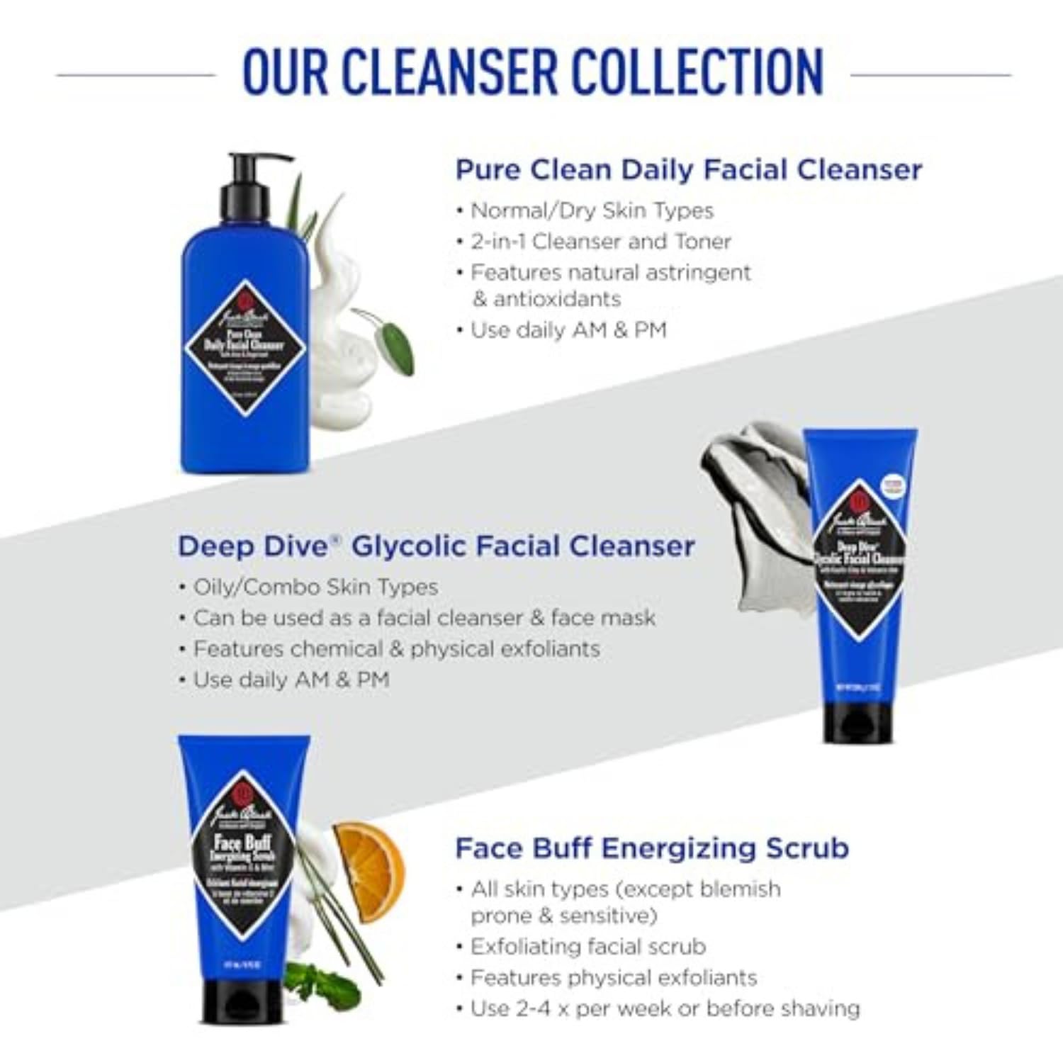 Pure Clean Daily Facial Cleanser for Men - Mens Face Wash, Jack Black Face Wash Men's, Face Wash for Men, Face