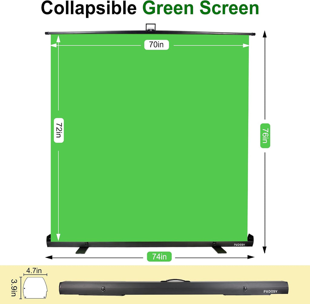 74x76in Collapsible Green Screen, Portable Chroma Key Panel Backdrop | Retractable Photo Background with