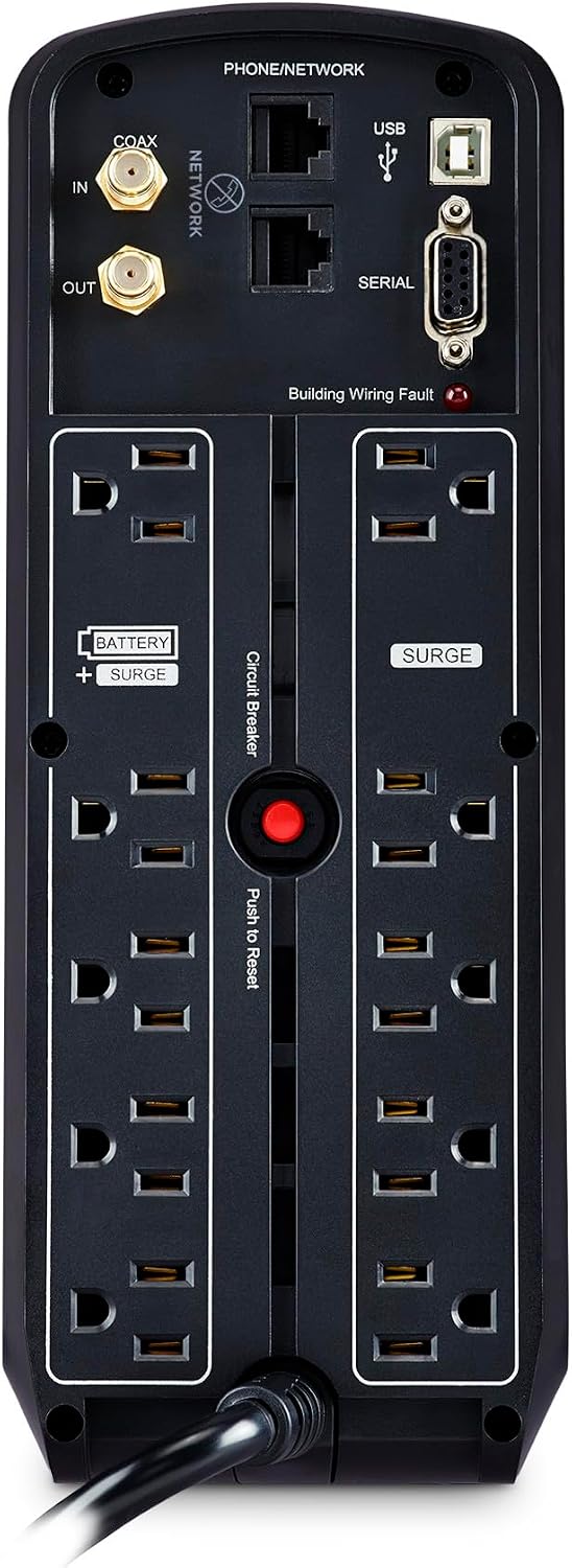 CST1500S Sine Wave UPS System | 1500VA/900W Battery Backup & Surge Protector, AVR, Line Interactive Mini-Tower, 8