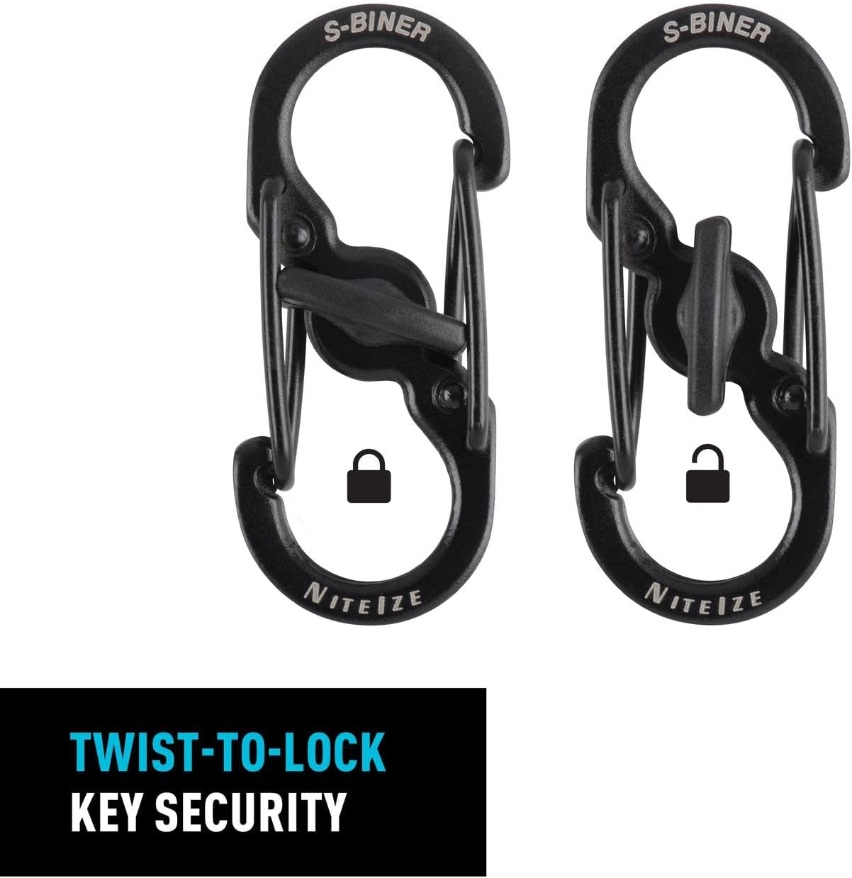 S-Biner MicroLock Stainless Steel - S-Biner with Locking Dual Sided Gates - Keep Keys Secure with Carabiner Key
