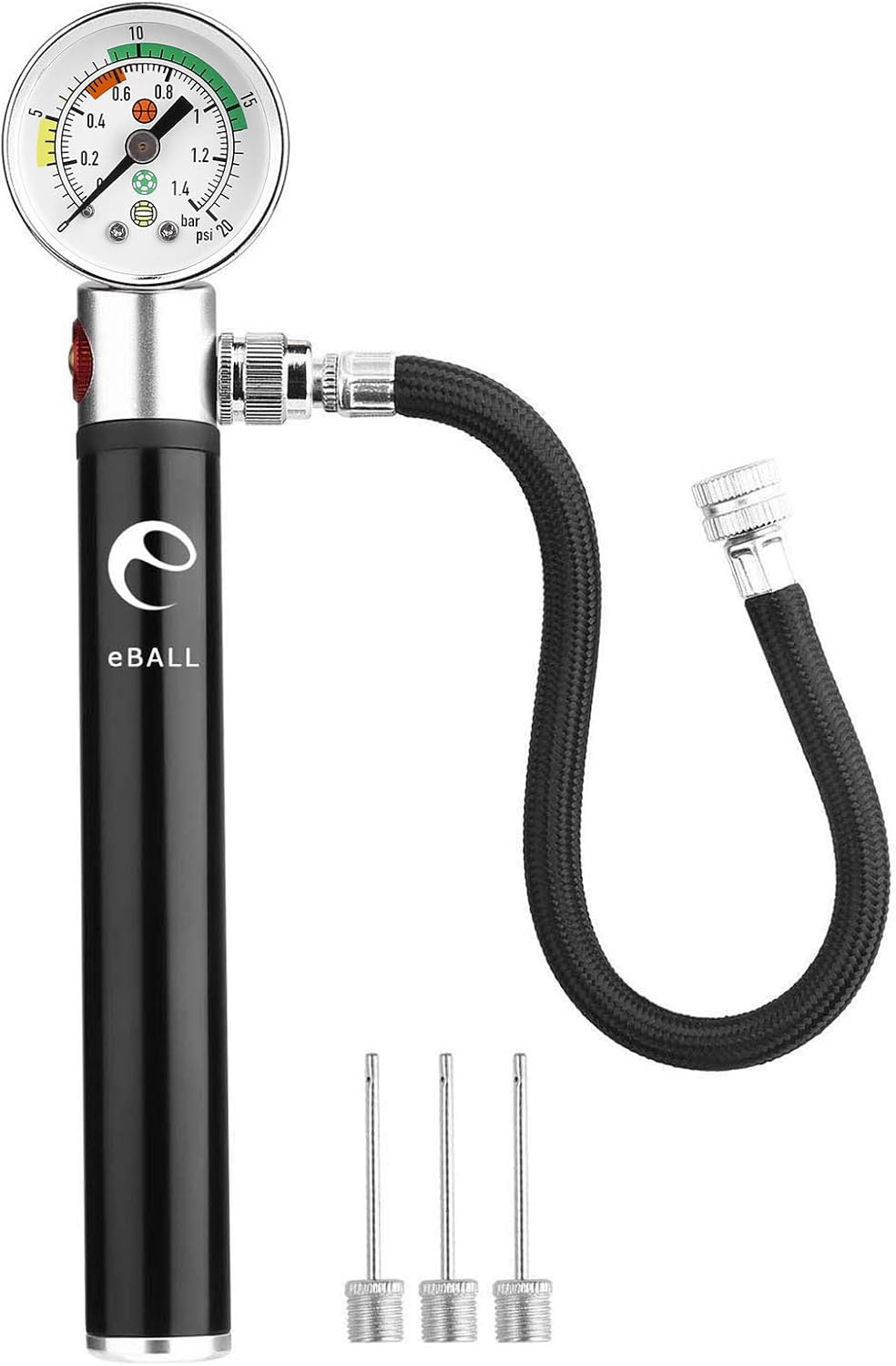 Ball Pump with Pressure Gauge, eBall Sports Ball Air Pump with Inflation Needles & Pressure Release Valve for