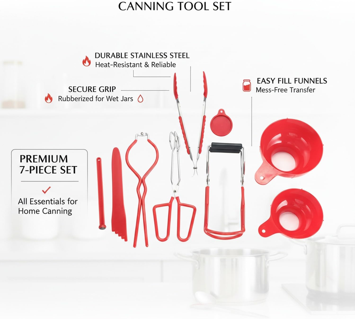 7-Piece Stainless Steel Jar Lifter and Canning Tool Kit for Kitchen Countertops