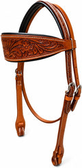 Hottmess Horse Headstall, Natural, Super Leather, Antique, Tooling, Quick Bit Change Western Headstall (Browband, Full)
