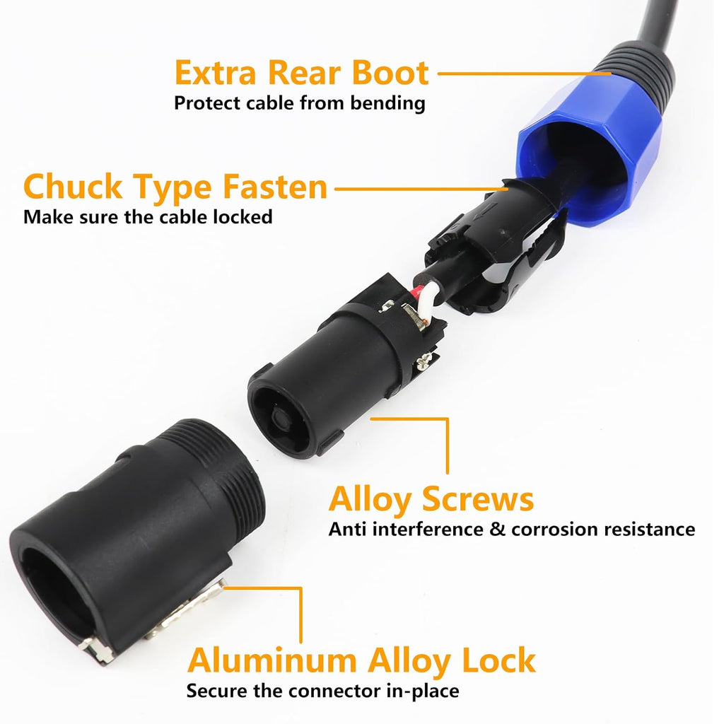 1-Pack 20 Feet Speakon to Speakon Cable - Heavy Duty NL4FC Speak-On Male Cables with Twist Lock for Live Performance