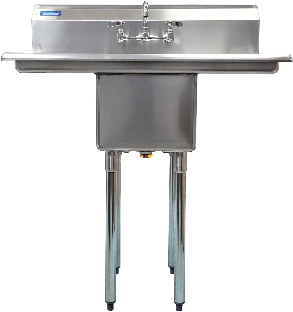 1 Compartment Commercial Sink - 38 x 22 in. Overall with Left & Right Drainboards - 14 x 16 x 11 in. Bowl - NSF