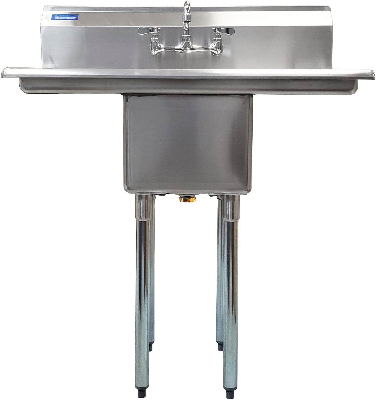 1 Compartment Commercial Sink - 38 x 22 in. Overall with Left & Right Drainboards - 14 x 16 x 11 in. Bowl - NSF