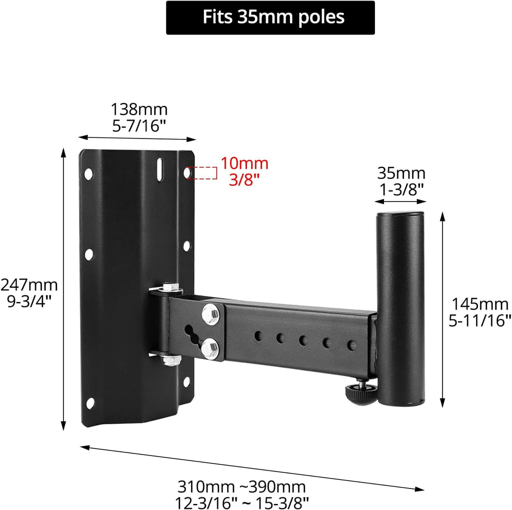 Heavy-Duty Speaker Brackets, 2 Pack DJ & PA Speaker Bracket, Wall Mount Speaker Stand, Adjustable PA Speaker Mount