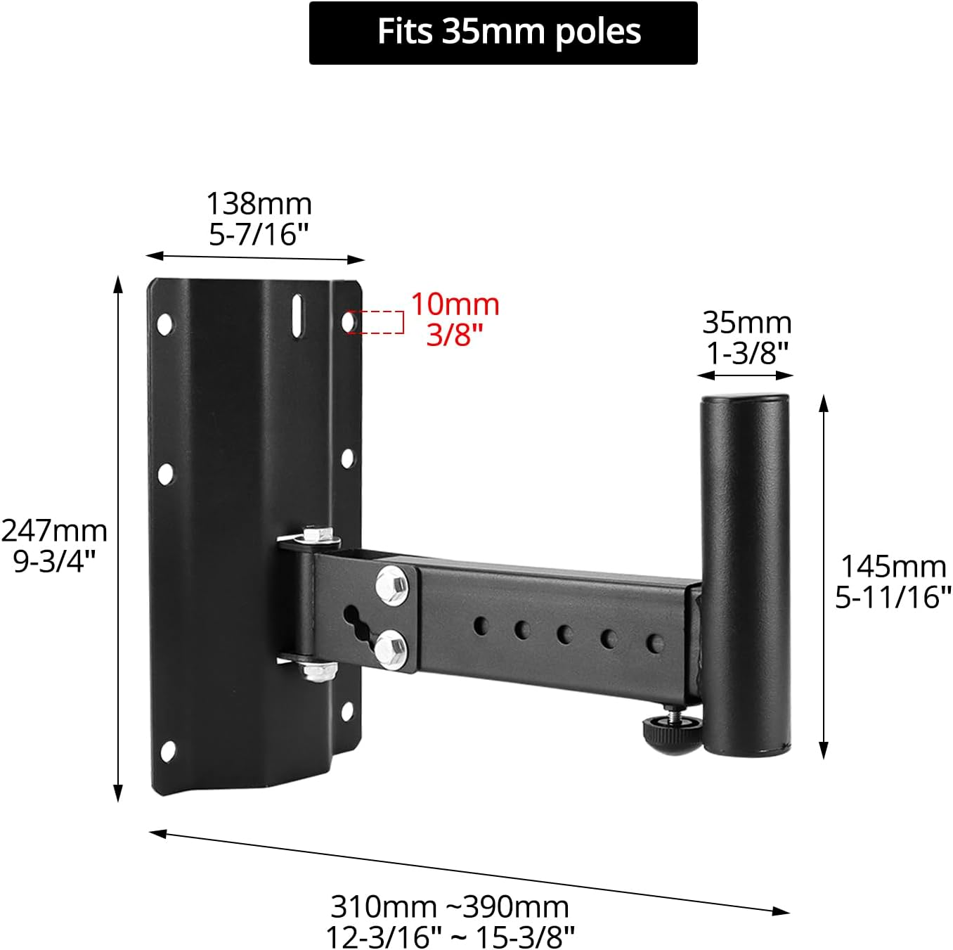 Heavy-Duty Speaker Brackets, 2 Pack DJ & PA Speaker Bracket, Wall Mount Speaker Stand, Adjustable PA Speaker Mount